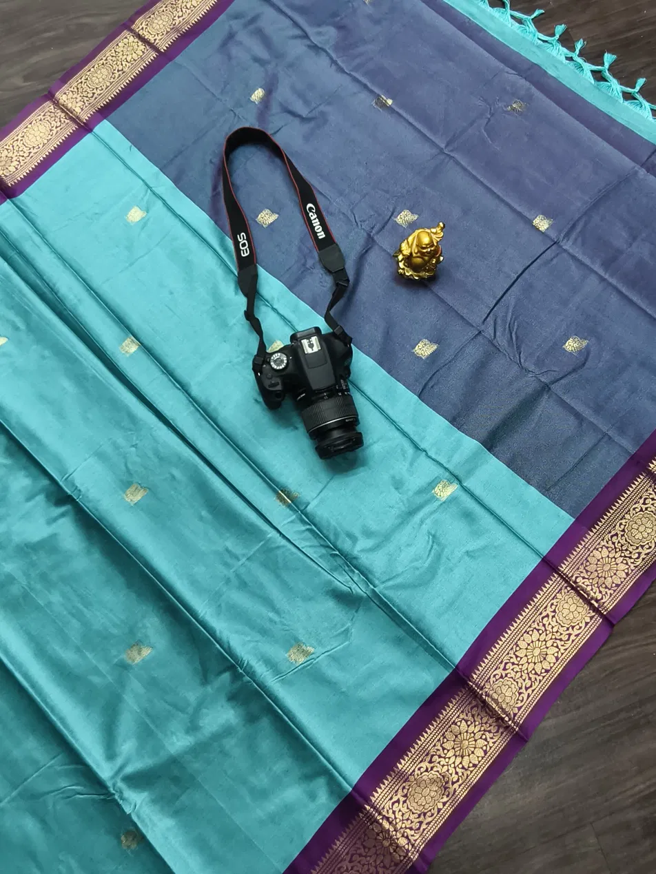 Kalyani Cotton Silk Saree with Contrast Pallu and Rich Zari Border